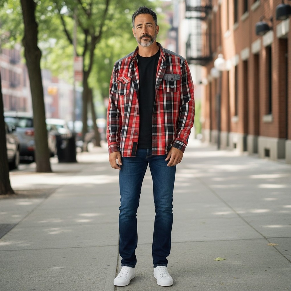 Born Fly Red Plaid Button Up Shirt Men Sz 4XL Cotton Plus Size Carpenter Work‎